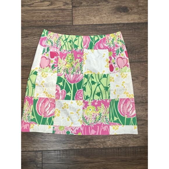 Lilly Pulitzer Womens A-Line Skirt Sz 4 Pink Green Patchwork White Tag Vtg - Picture 1 of 8